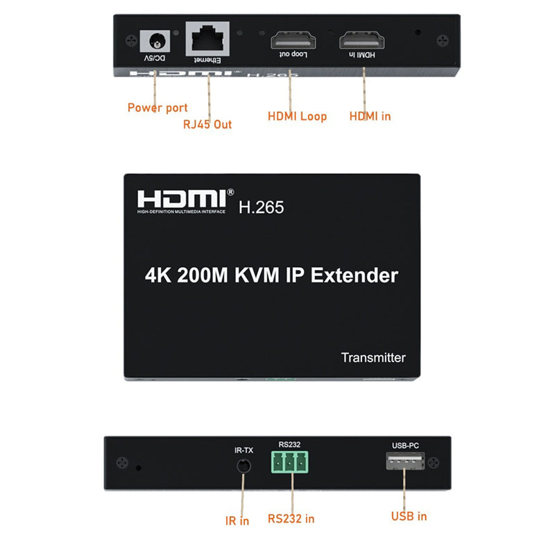 ArgoX HDES25 4K 30Hz HDMI 200m KVM Over IP Extender Transmitter Receiver UHD Supports Ethernet RJ45, CAT5e/6 UTP Cable, IR Control, USB Mouse & Keyboard, RS232, Multipoint to Multipoint for Camera, Set Top Box, PC, Monitor, TV, Projector