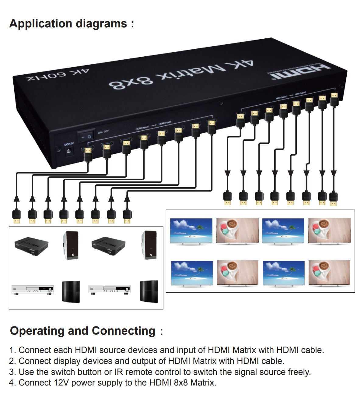 ArgoX 8x8 HDMI 2.0 Matrix Video Switch Splitter with 4K 60Hz, Support 3D, IR Remote Control and IR Receiver, RS232 Control, 18Gbps Data Rate for HDTV, STB, DVD, Projector | HDMX8x8-V2.0