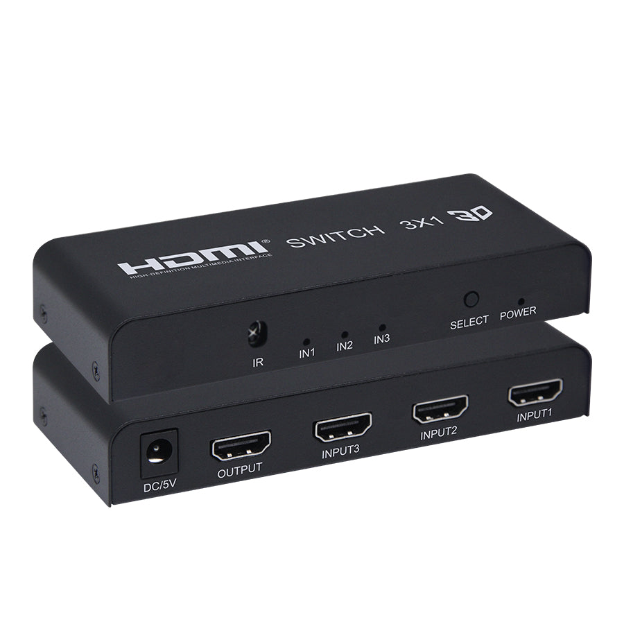 ArgoX HDSW3 HDMI Video Switcher 3x1 with 1080p 60Hz Full HD, Remote Control, Supports 3D, 2.25Gbps Data Rate and TMDS Clock, UXGA/WUXGA, and AWG26 HMDI Cable