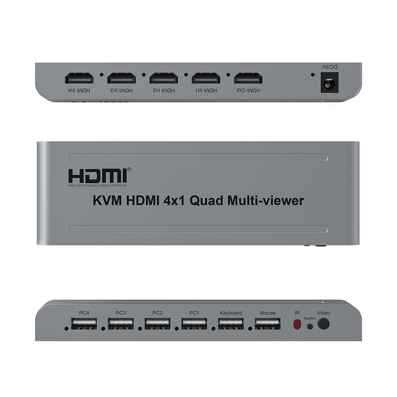 ArgoX 4K 30Hz KVM HDMI 4x1 Quad Multi-Viewer Seamless Switcher Ultra HD Support IR Remote Control, Compatible with USB 2.0, 1-Way Mouse & Keyboard, PCM2 Audio Format, USB Supports Windows, Linux, macOS, Android | HDSW4-V3