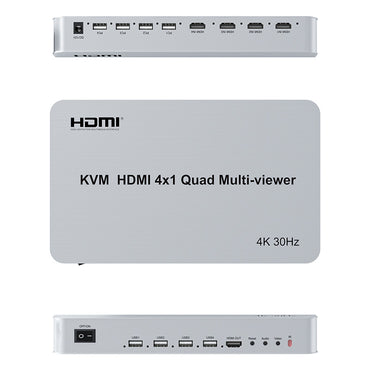 ArgoX 4K 30Hz KVM Quad 4x1 Multi-Viewer Seamless Switcher Ultra HD Compatible with USB 2.0 Keyboard & Mouse, Support IR Remote Control, PCM Audio Format for TV Monitor Display | HDSW4-V4