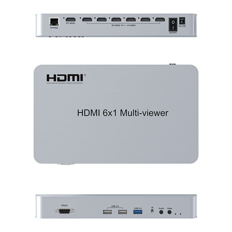 ArgoX 4K 60Hz HDMI 6x1 Multi-Viewer Seamless Switcher Ultra HD Supports Touch Screen, IR Remote & RS232 Control, Stereo Audio Video Superposition for Gaming, TV, Monitor Display | HDSW6-Q