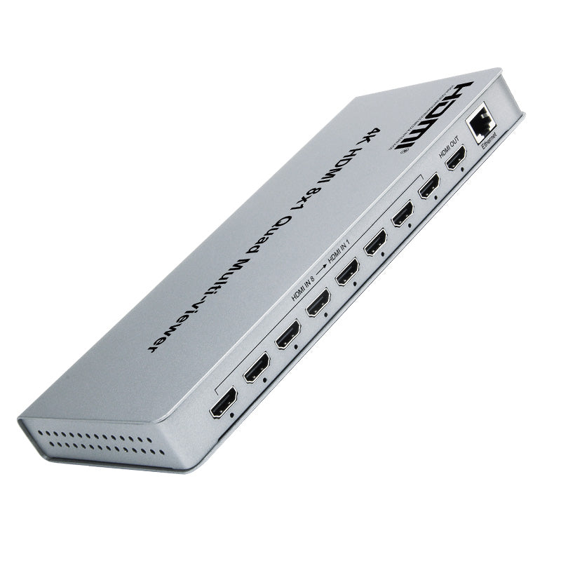 ArgoX HDSW8-Q 4K Ultra HD HDMI 8x1 Quad Video Multi-Viewer Seamless Switcher Supports IR Control, PCM2 Audio Output Format, AWG26 HDMI Supported, and Audio/Video Mode Switching