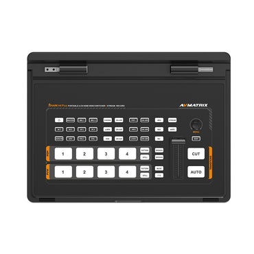 AVMATRIX Shark H4 Plus 4-Channel HDMI Video Switcher with 10" IPS Display Monitor and Integrated Audio Mixer for Live Streaming via Type C and Ethernet LAN Port, Dual Microphone Inputs, and Recording via USB and SD Card Slot
