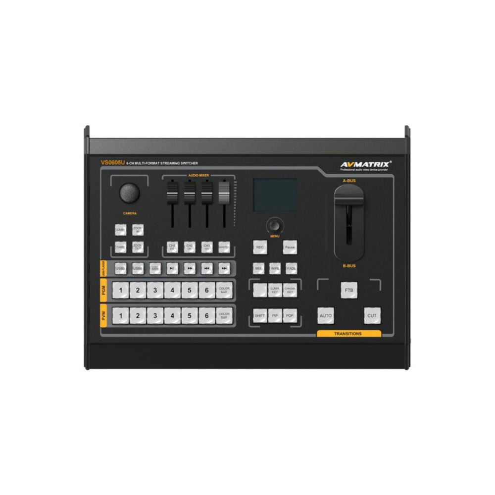 AVMATRIX 6 Channel SDI / HDMI Multi Format Video Switcher with PTZ Camera Control, SD Memory Card Slot, and USB Type C for Live Streaming, Recording, Broadcast, and Video Conferencing | VS0605U