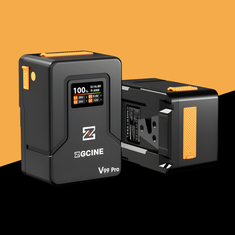 ZGCINE ZG-V99Pro V-Mount Battery 14.8V 99Wh 6400mAh with PD100W Fast Charging, OLED Display, USB-C, D-Tap, BP Input/Output and DC Outputs for Cameras, LED Lights, Monitors, Mobile Phones and Other Digital Equipment | Black | Orange