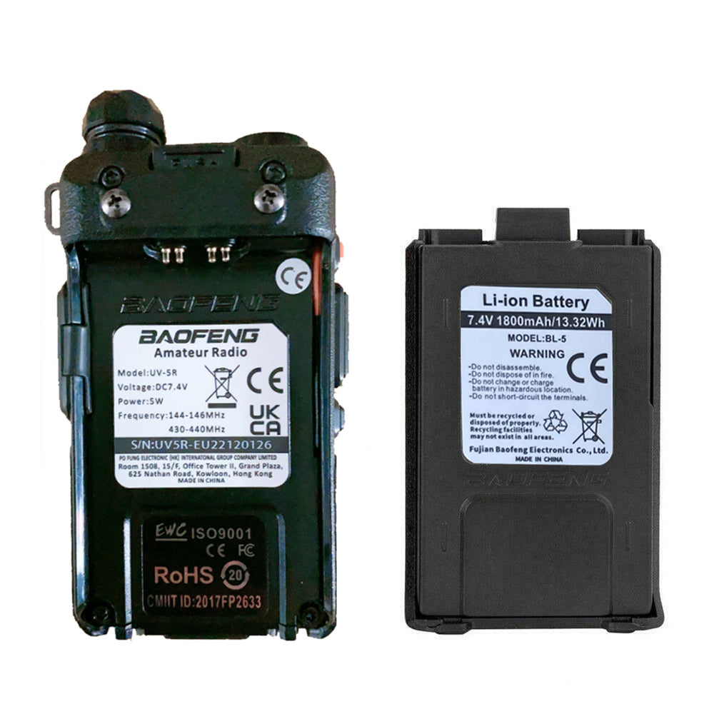 BaoFeng UV-5R (Single) Walkie-Talkie Dual-Band VHF/UHF Transceiver 5W PC Programmable Two-Way Radio with 128 Store Channels, 136-174/400-520MHz Frequency Range, 5km Max. Talking Range, Clear Voice Output (Black)