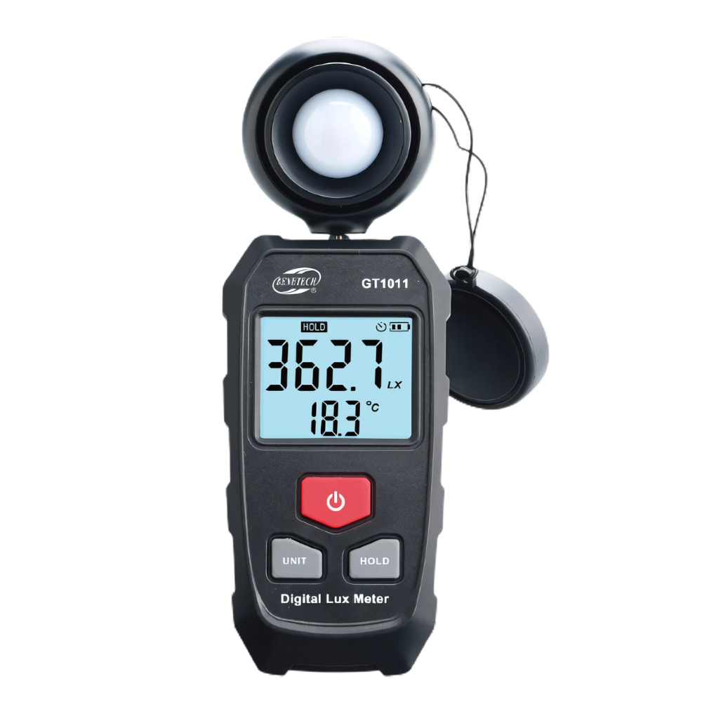Benetech GT1011 Digital Lux Meter with 200000 Lux Range, Auto / Manual Shutdown, Data Hold Function and Alog LCD Display for Illumince and Temperature Testing
