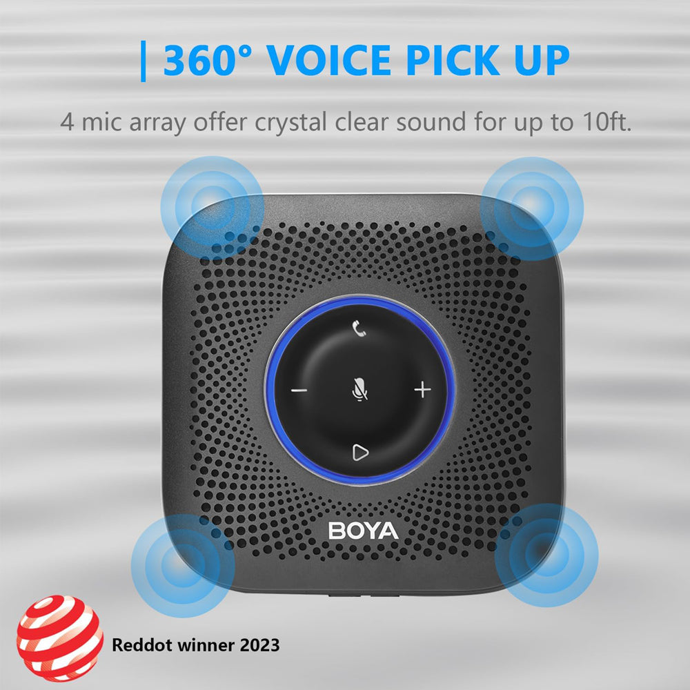BOYA BLOBBY PRO Bluetooth Conference Speaker Microphone with up to 16Hrs Battery Life, 3.5mm TRS Audio Connectivity, 4-Element Mic Array for 360 Degrees Voice Pickup, Touch Panel for Mute/Calls/Volume, Real Time Monitoring for Meetings