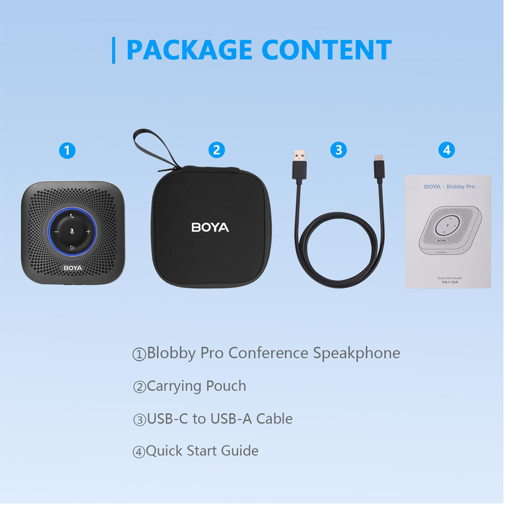 BOYA BLOBBY PRO Bluetooth Conference Speaker Microphone with up to 16Hrs Battery Life, 3.5mm TRS Audio Connectivity, 4-Element Mic Array for 360 Degrees Voice Pickup, Touch Panel for Mute/Calls/Volume, Real Time Monitoring for Meetings