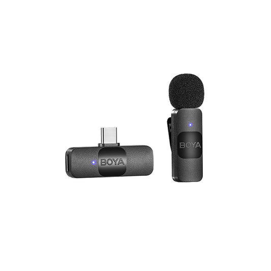 Boya BY-V10 / BY-V20 Ultracompact 2.4GHz Wireless Lavalier Microphone System for USB-C Port Devices with 360 Degree Omnidirectional Sound, Noise Cancellation, Auto Pairing, 50m Wireless Range, 9-Hour TX Runtime, Type C Charging Port