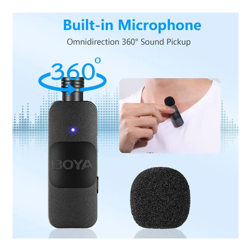 Boya BY-V10 / BY-V20 Ultracompact 2.4GHz Wireless Lavalier Microphone System for USB-C Port Devices with 360 Degree Omnidirectional Sound, Noise Cancellation, Auto Pairing, 50m Wireless Range, 9-Hour TX Runtime, Type C Charging Port | JG Superstore