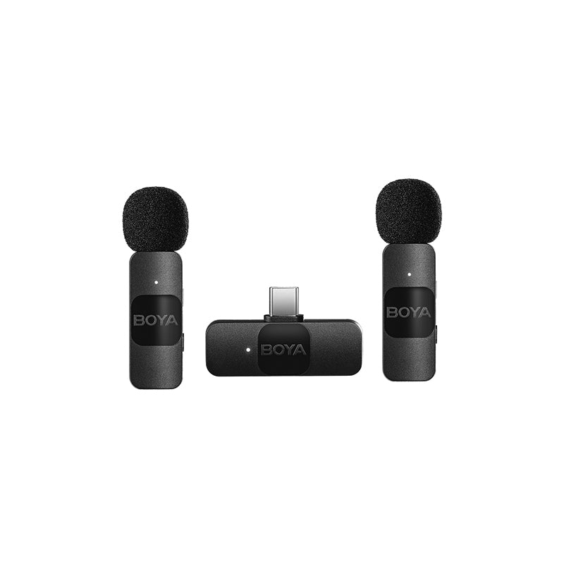 Boya BY-V10 / BY-V20 Ultracompact 2.4GHz Wireless Lavalier Microphone System for USB-C Port Devices with 360 Degree Omnidirectional Sound, Noise Cancellation, Auto Pairing, 50m Wireless Range, 9-Hour TX Runtime, Type C Charging Port | JG Superstore