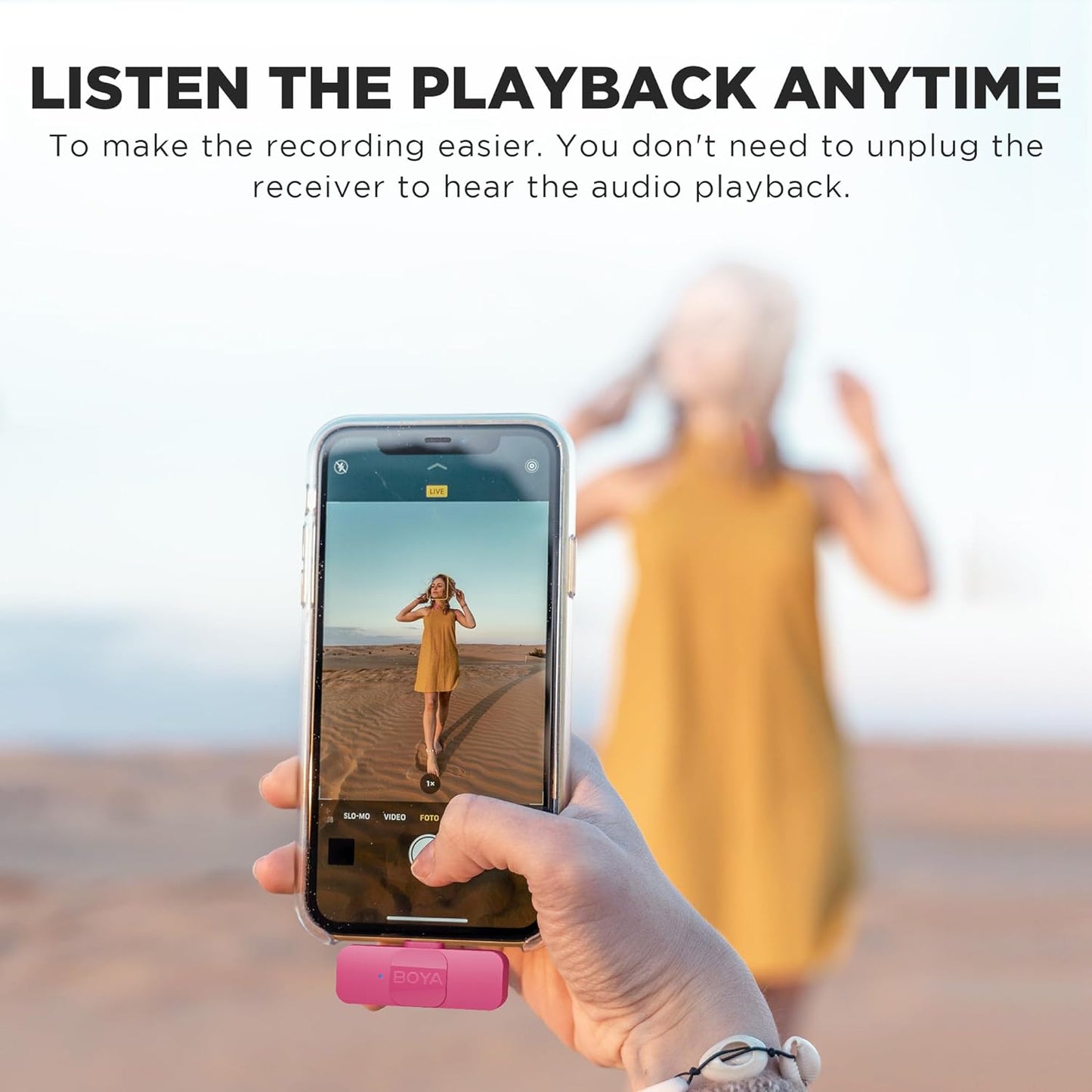 BOYA BY-V Pink Edition Wireless Lavalier Microphone (Plug and Play) with Noise Cancellation for iPhone via Lightning / Android Smartphones via USB Type C for Video Live Streaming, Vlogging, and Content Creators | BY-V2 BY-V20