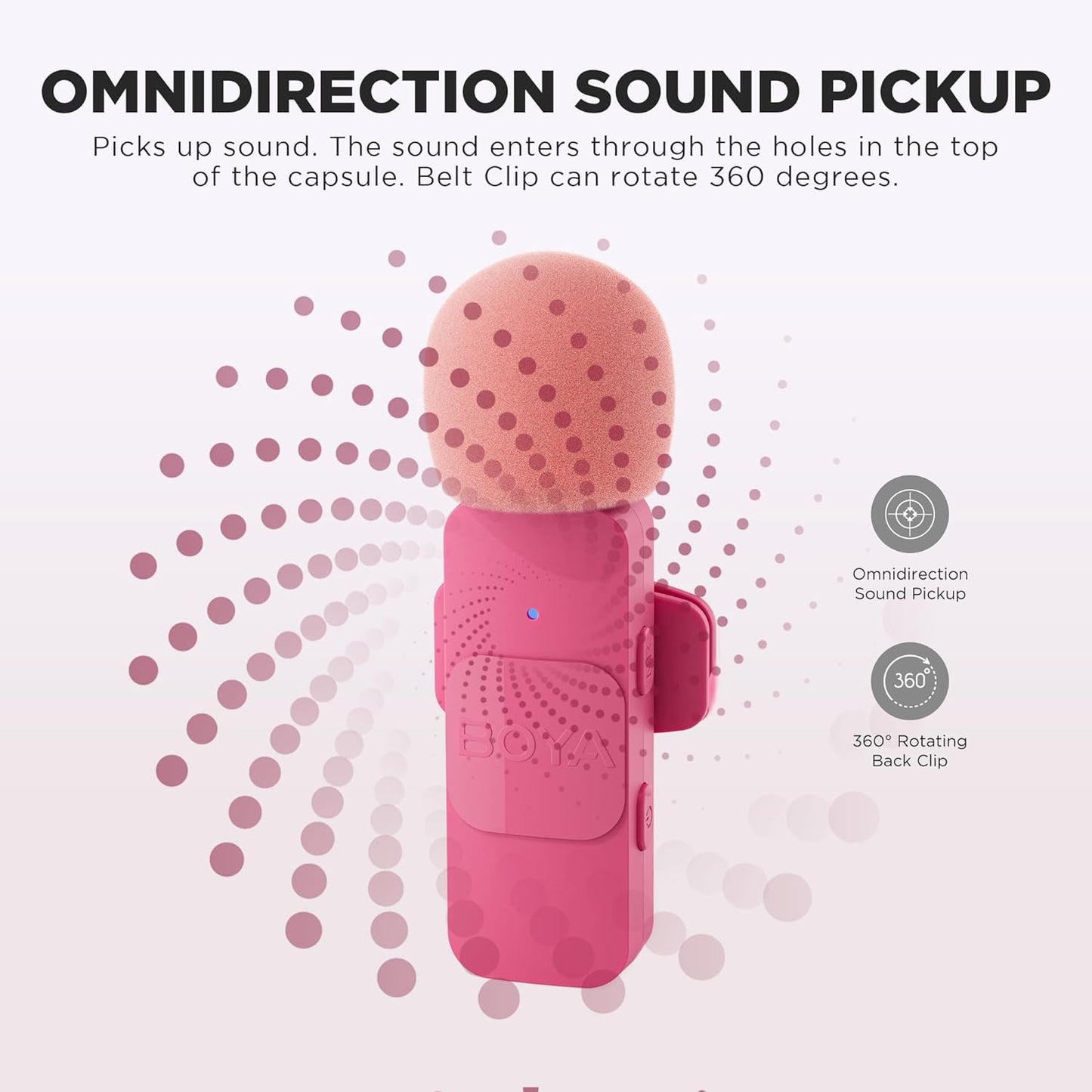 BOYA BY-V Pink Edition Wireless Lavalier Microphone (Plug and Play) with Noise Cancellation for iPhone via Lightning / Android Smartphones via USB Type C for Video Live Streaming, Vlogging, and Content Creators | BY-V2 BY-V20