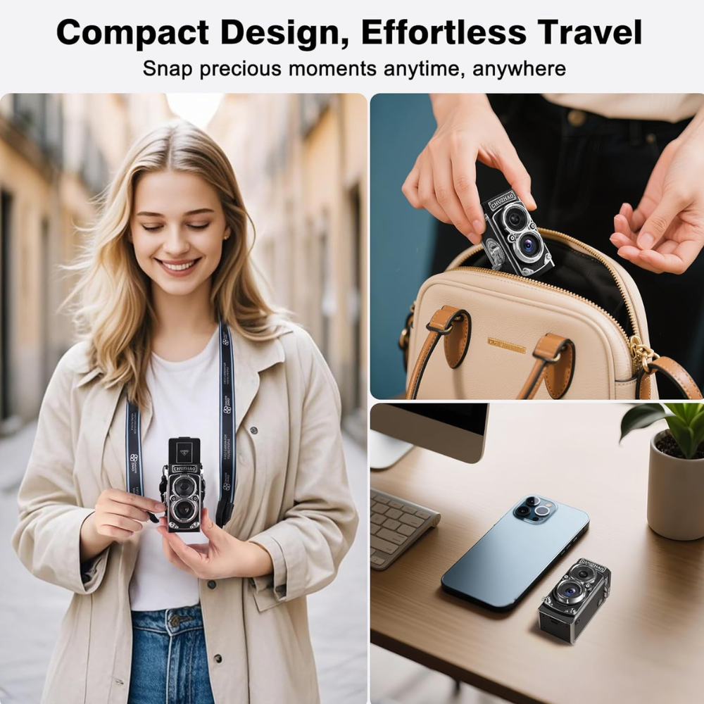 CHUZHAO 12MP TLR Digital Twin Lens Reflex Retro Style Toy Camera with 1080p FHD Video, 1.54" Top View IPS HD Screen, 32GB MicroSD Storage, USB Type-C Port, Rechargeable Li-ion Battery for Still Shots, Videography, Vintage Aesthetic