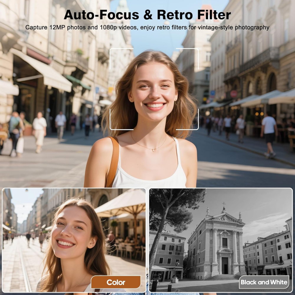 CHUZHAO 12MP TLR Digital Twin Lens Reflex Retro Style Toy Camera with 1080p FHD Video, 1.54" Top View IPS HD Screen, 32GB MicroSD Storage, USB Type-C Port, Rechargeable Li-ion Battery for Still Shots, Videography, Vintage Aesthetic