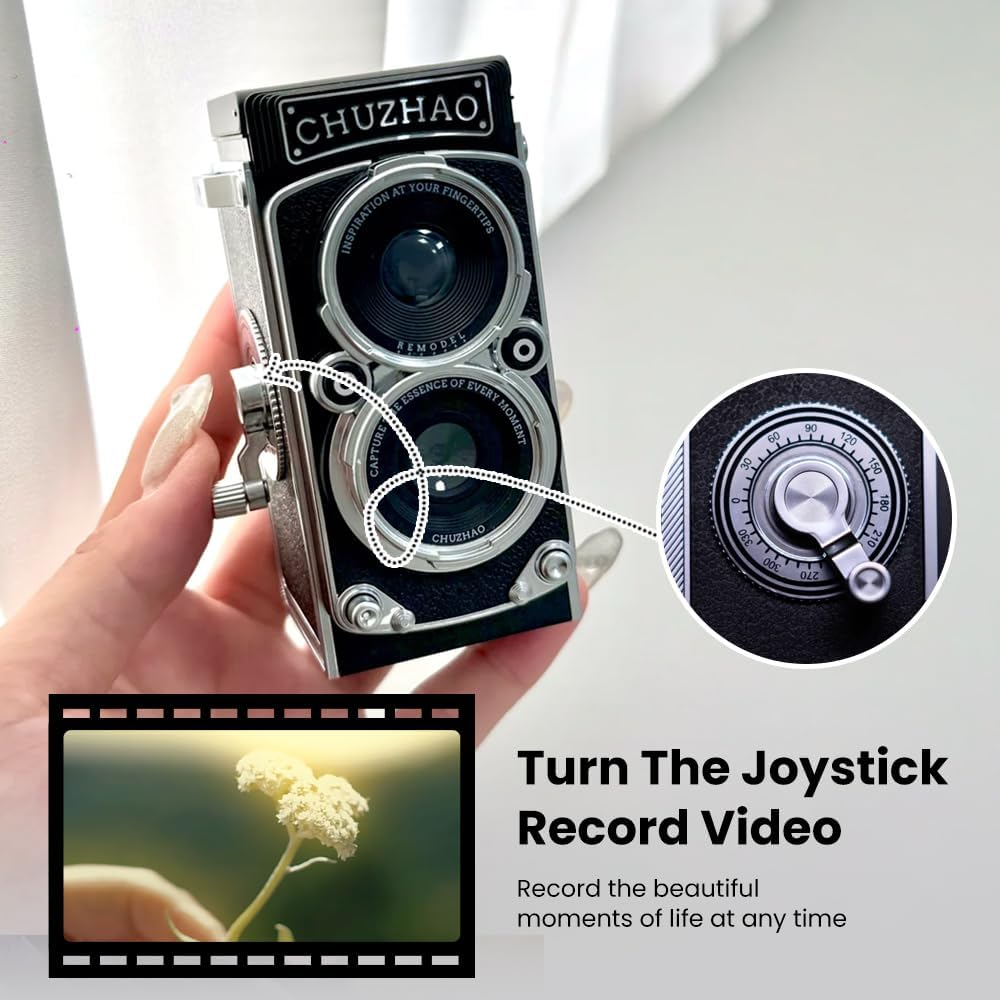 CHUZHAO 12MP TLR Digital Twin Lens Reflex Retro Style Toy Camera with 1080p FHD Video, 1.54" Top View IPS HD Screen, 32GB MicroSD Storage, USB Type-C Port, Rechargeable Li-ion Battery for Still Shots, Videography, Vintage Aesthetic