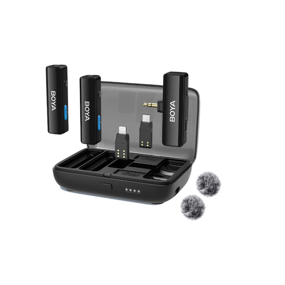Boya BOYALINK 2 2-Person Wireless Microphone System (Dual TX + RX) with 3 in 1 3.5mm TRS, USB Type-C, iOS Lightning L-Type Interface, HD Noise Cancellation, 300m Max Range and Charging Case for Camera, Live Video Streaming, Vlog, TikTok