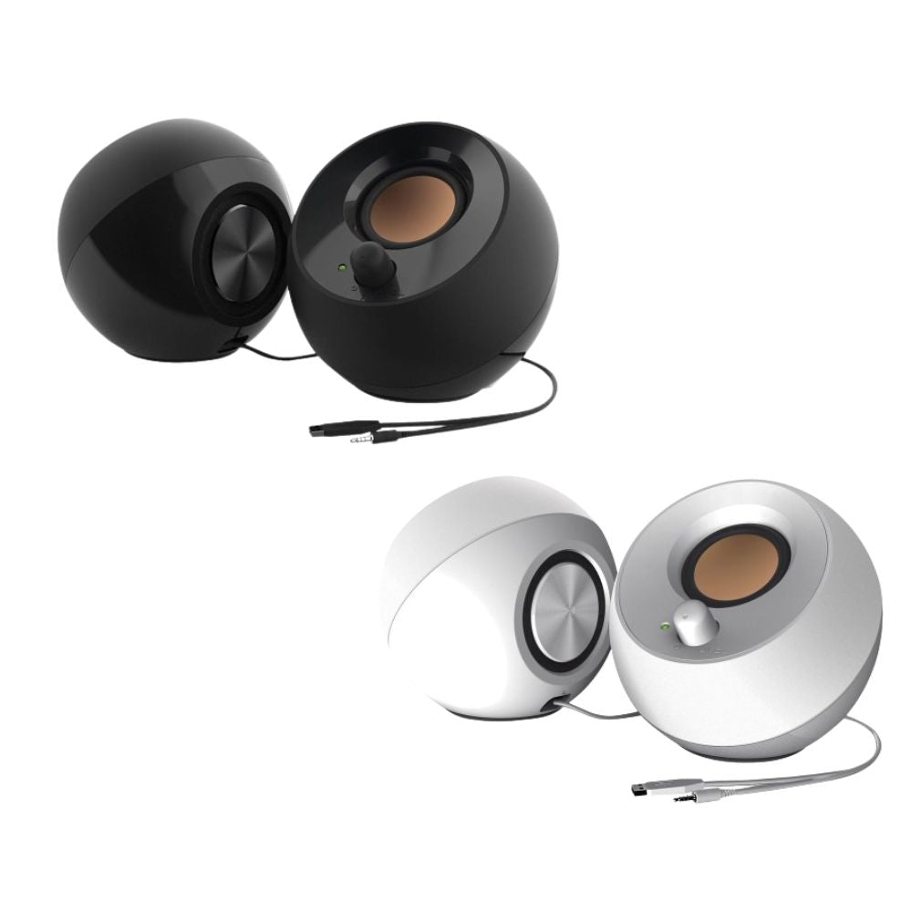 Creative Pebble 2.0 USB-C Powered 4.4W RMS Wired Desktop Computer Stereo Speakers with USB-C to USB-A Converter Adapter, 3.5mm AUX Audio Jack for Gaming, Movie & Music Streaming, PC & Laptop, Windows & macOS - White & Black | MF1680