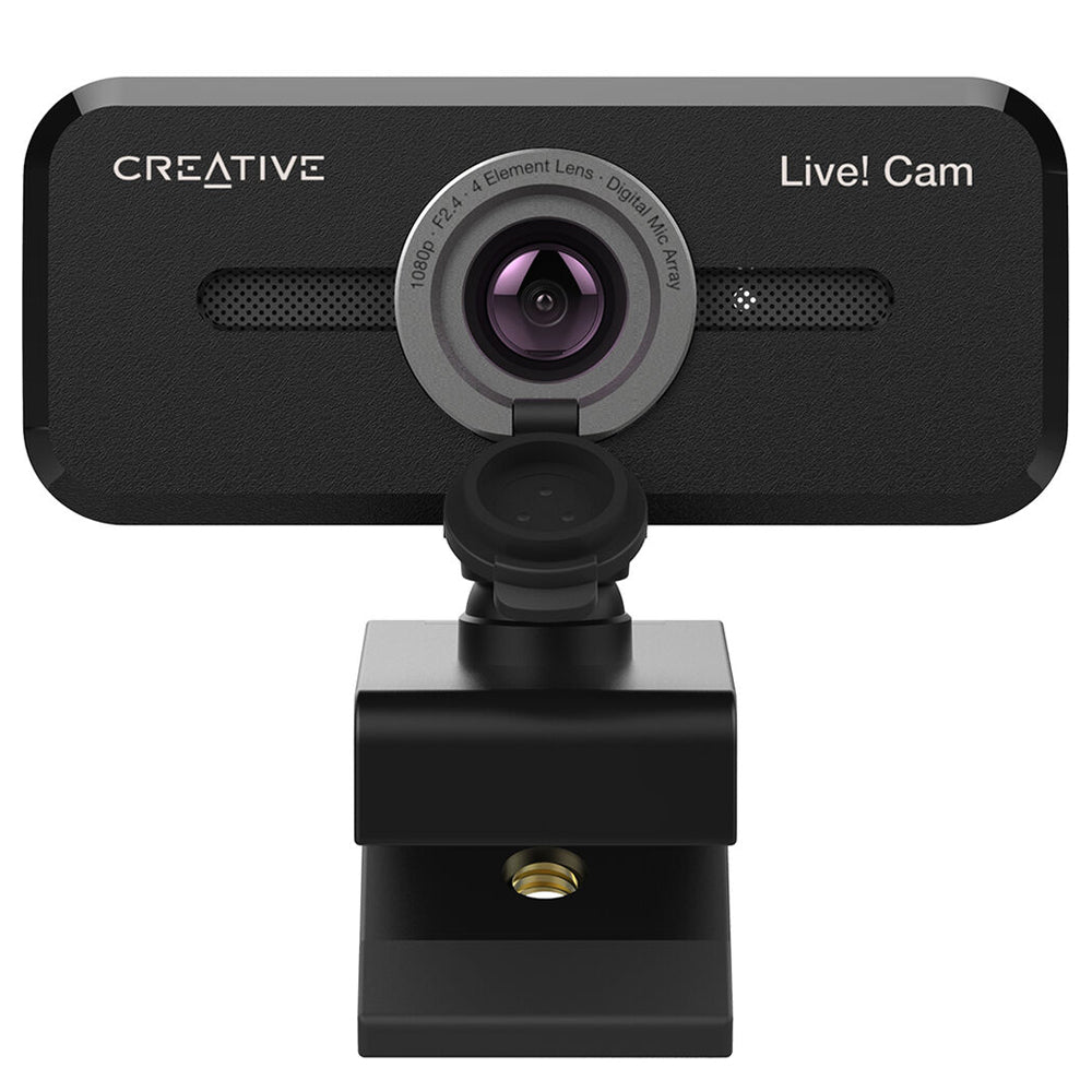 Creative Live! Cam Sync V2 1080P 2MP USB 2.0 Webcam with Auto Mute & Noise Cancellation, Built-In Dual Microphones, Camera Privacy Lens Cover, Clip & Screw Mount for Video Conference & Calls, PC, Laptop, Computer, Windows, macOS, Chrome OS