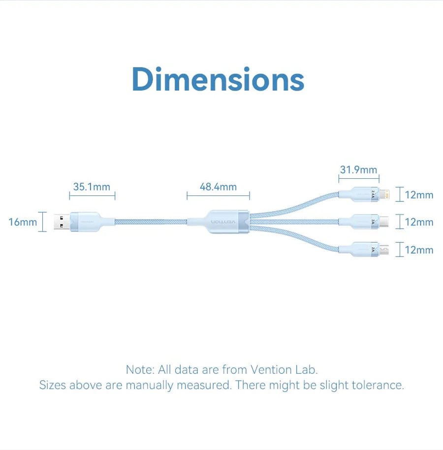 Vention 1.5-Meters USB 2.0 Type-A Male to 3-in-1 Type-C / L PD / Micro-B Male 3A Fast Charging Cable 480Mbps Data Transmission Speed Aluminum Alloy Type