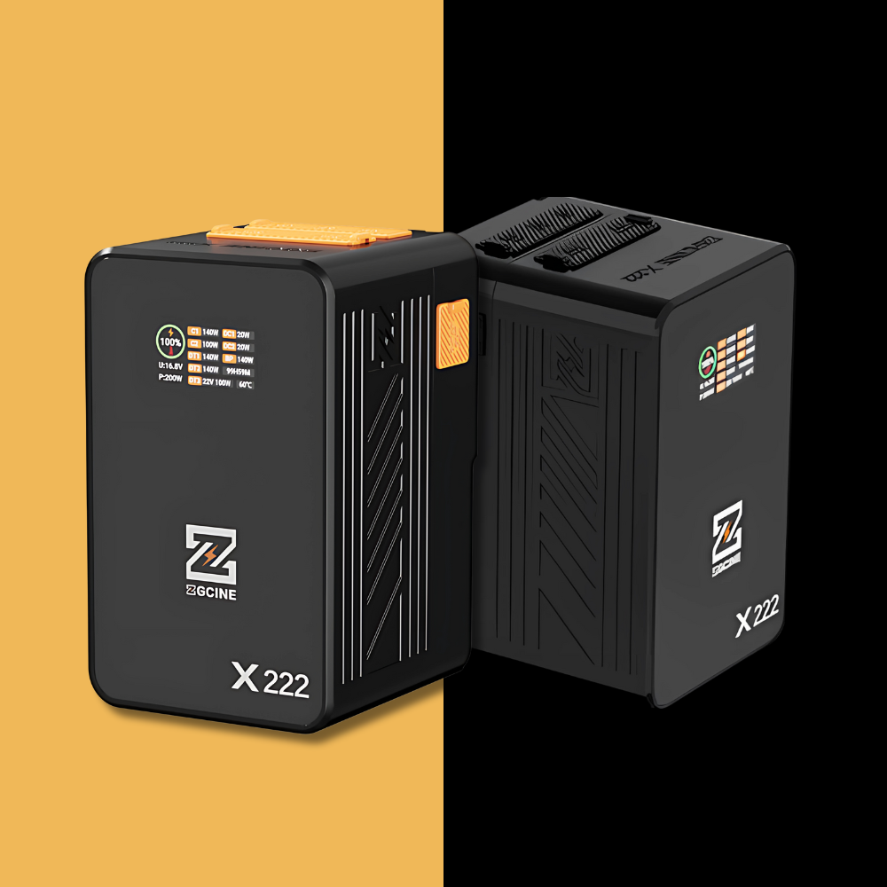 ZGCINE ZG-X222 V-Mount Battery 222Wh 60,000mAh with PD3.1 140W Input/Output, Dual USB-C, 3 D-Tap, Dual DC Port, 1.45" IPS Display for Camcorder, DSLR Cameras, Video Lights, Monitors, Filmmakers & Photographers | Black | Orange