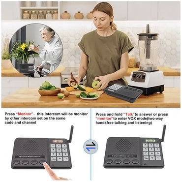 DAYTECH CI02 Multi-Channel Wireless Intercom System 1000m Long Range Two-Way Transmission for Home, Office, Hotel, Restaurant, Cafe, Clinic, Hospital
