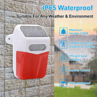 DAYTECH Waterproof Outdoor Solar Powered Home Security Alarm System with Remote Controller, Motion Detector, Sound and Light Alert Siren | SL08
