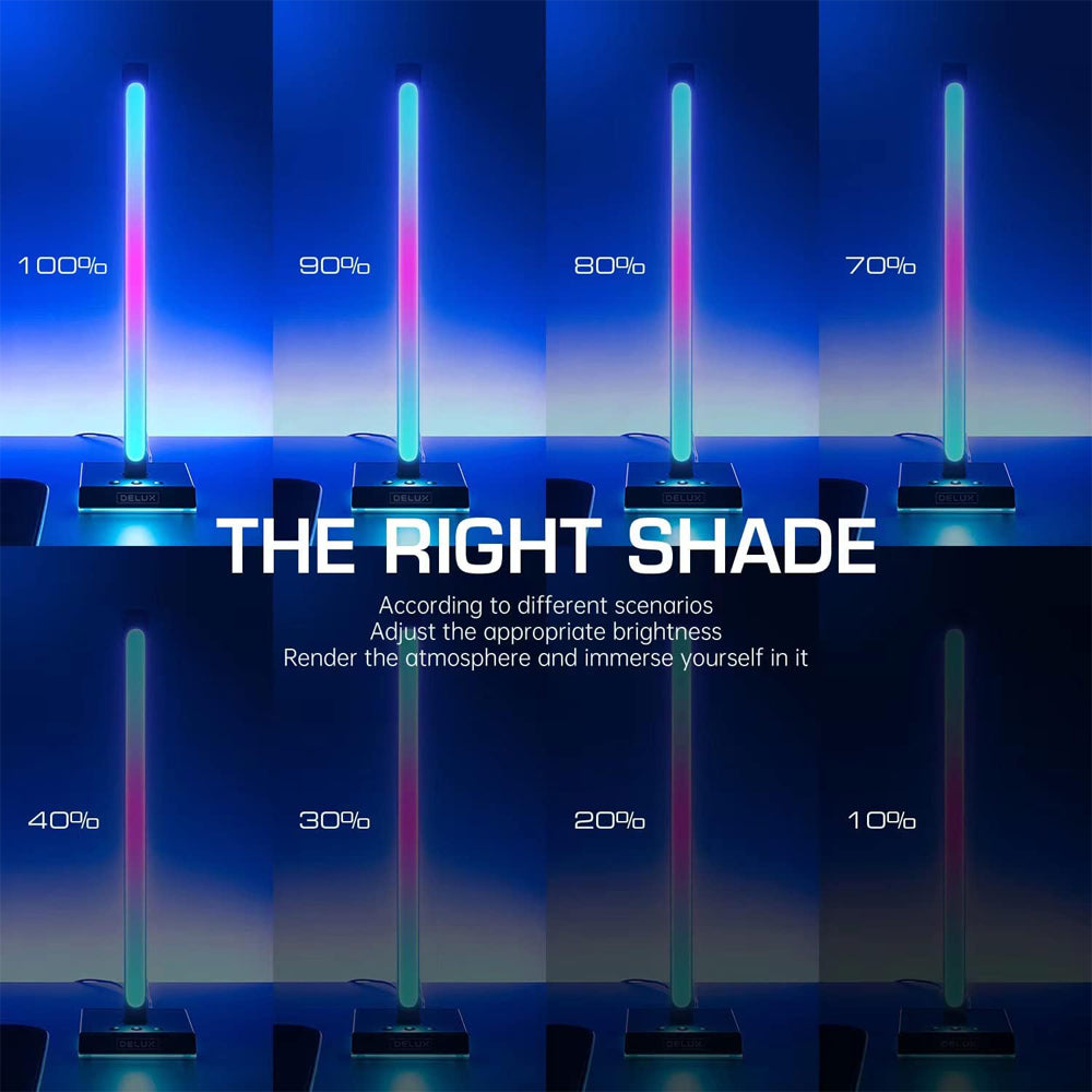 Delux DHS300 2pcs RGB Ambient Light Bars Gamer Headphones Stand Holder Smart Desktop LED with Music Sync, Voice and App Control, USB Type C
