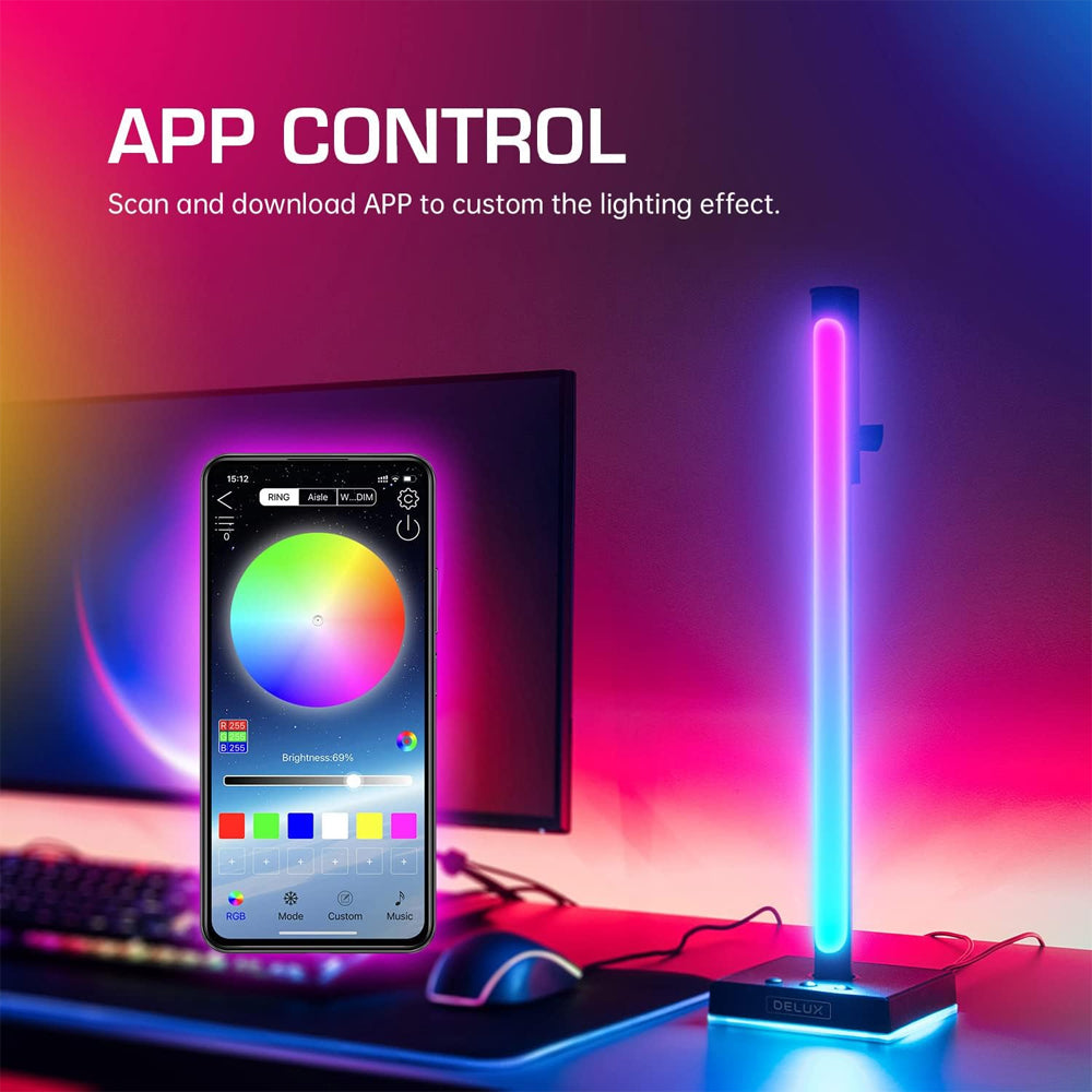 Delux DHS300 2pcs RGB Ambient Light Bars Gamer Headphones Stand Holder Smart Desktop LED with Music Sync, Voice and App Control, USB Type C