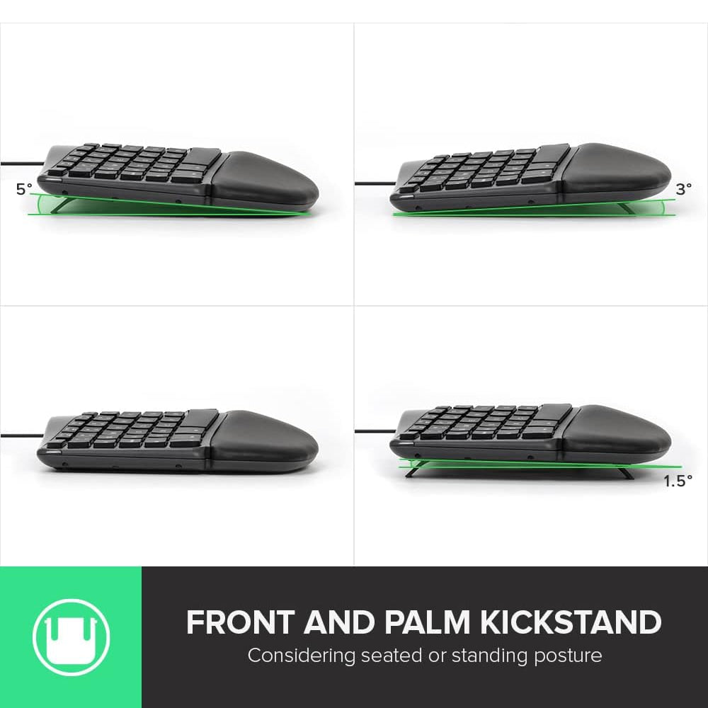 Delux GM901U Wired 107 Keys Ergonomic Split Membrane Keyboard with Built-in Soft Palm Rest, No Backlit, Curved Keyframe, 2 USB Hubs, and 8 million Key Lifetime for Windows and macOS