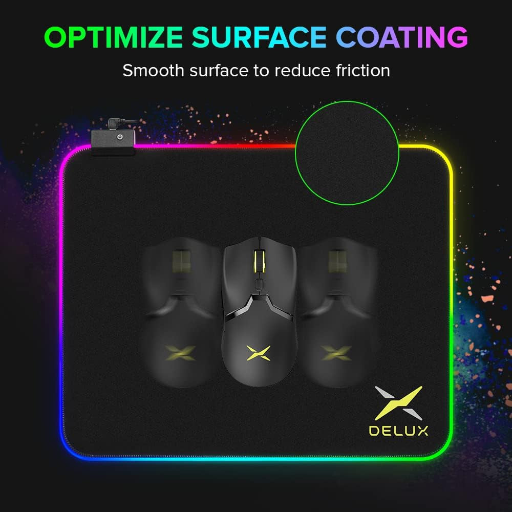 Delux GP-003RGB RGB Soft Lit Mouse Pad with Anti-Slip, 10 Backlight Mode, and 1.8m Cable