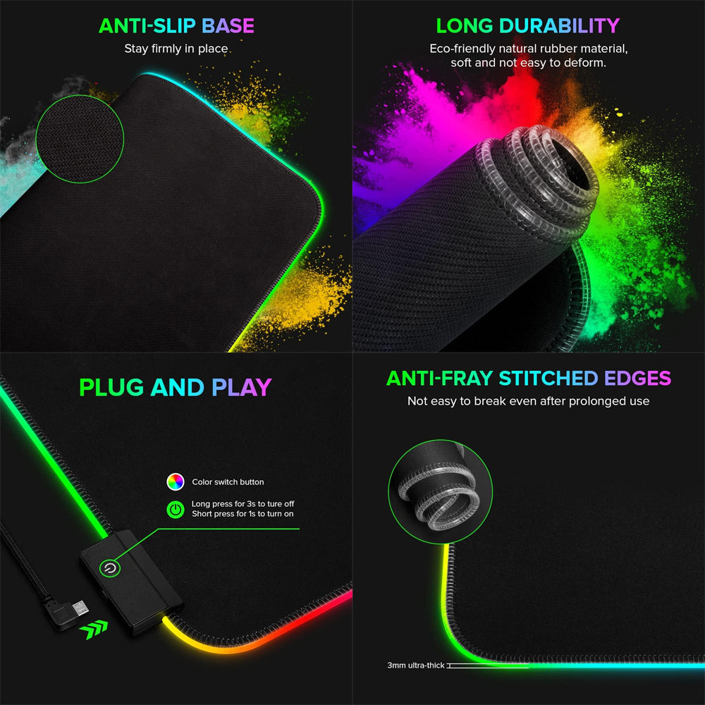 Delux GP-003RGB RGB Soft Lit Mouse Pad with Anti-Slip, 10 Backlight Mode, and 1.8m Cable