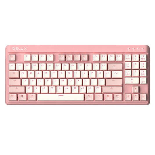 Delux KM18DB Wireless Bluetooth Mechanical Gaming Keyboard RGB Backlit Rechargeable with 89 Standard Keys, Hot Swappable Keys, Gateron Yellow Pro Switch, PBT Keycaps, Fully Programmable Keys (Pink & White)