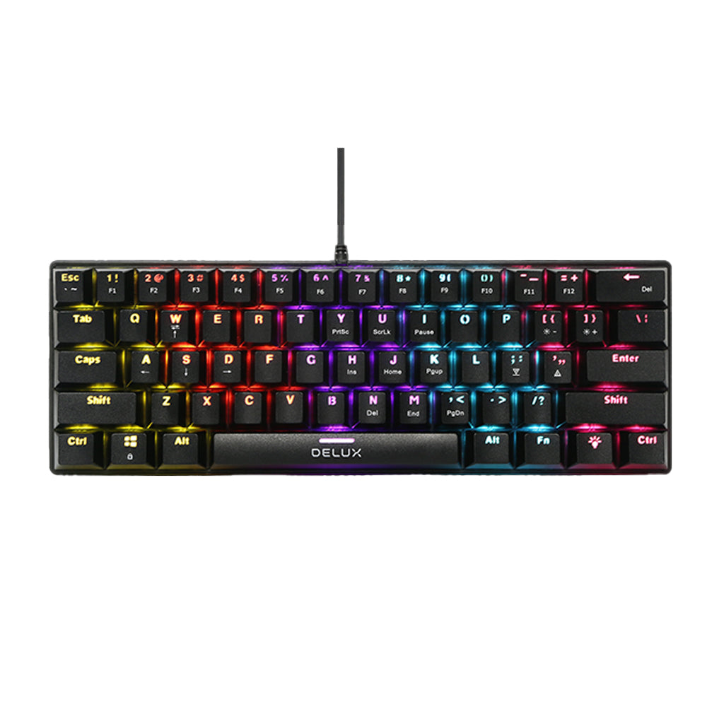 Delux KM36U Wired Mechanical Gaming Keyboard with 61 US Standard Keys, 12 RGB Backlit, Clicky Blue Switches Non-Swappable Keys, and Double Injection Keycaps