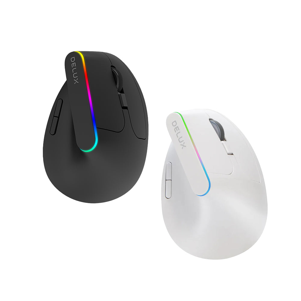 Delux M618C Wireless Bluetooth Optical Ergonomic Vertical Mouse RGB with Silent Click, 1600 DPI, 6 Buttons for Windows and macOS (Black)