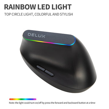 Delux M618C Wireless Bluetooth Optical Ergonomic Vertical Mouse RGB with Silent Click, 1600 DPI, 6 Buttons for Windows and macOS (Black)