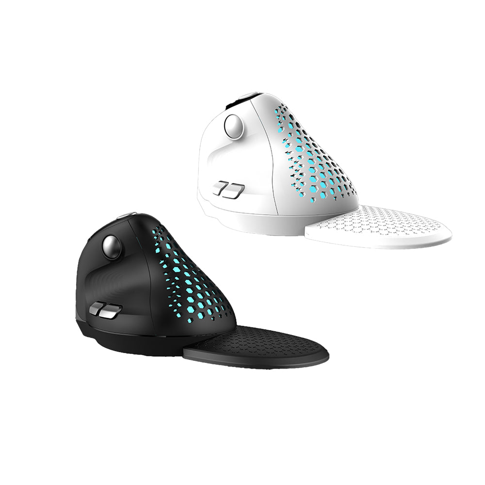 Delux M618XSD Seeker Wired / Wireless Bluetooth Ergonomic Vertical Mouse 2.4GHz with OLED Screen, Magnetic Palm Rest, 4000 DPI, Rechargeable, 6 Programmable Buttons, 2-Wheel Controls, 1pc Magnetic Removable Honeycomb Cover (White)