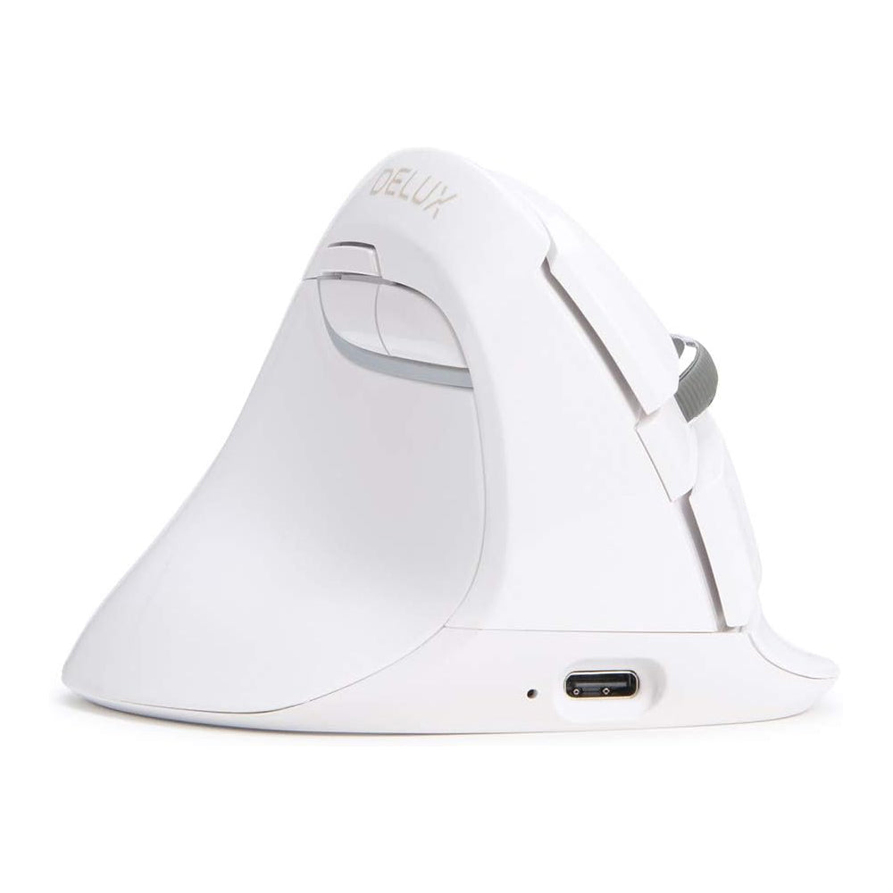 Delux M618ZD Left Hand Dual Wireless Bluetooth Optical Ergonomic Mouse 2.4GHz Silent Click RGB with USB Nano Receiver, 4000 DPI, 6 Buttons, 4 Gear DPI Rechargeable for Windows, PC, Laptop G36UF (White)