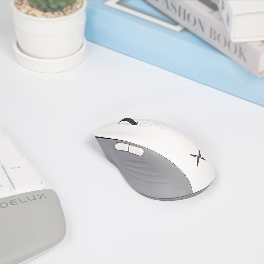 Delux M729DB Wired / Wireless Bluetooth Light Gaming Mouse 2.4GHz RGB with 16000 DPI, USB Receiver, Kailh 80M Switch, 6 Programmable Buttons Rechargeable for Windows 7/8/10 PAW3335