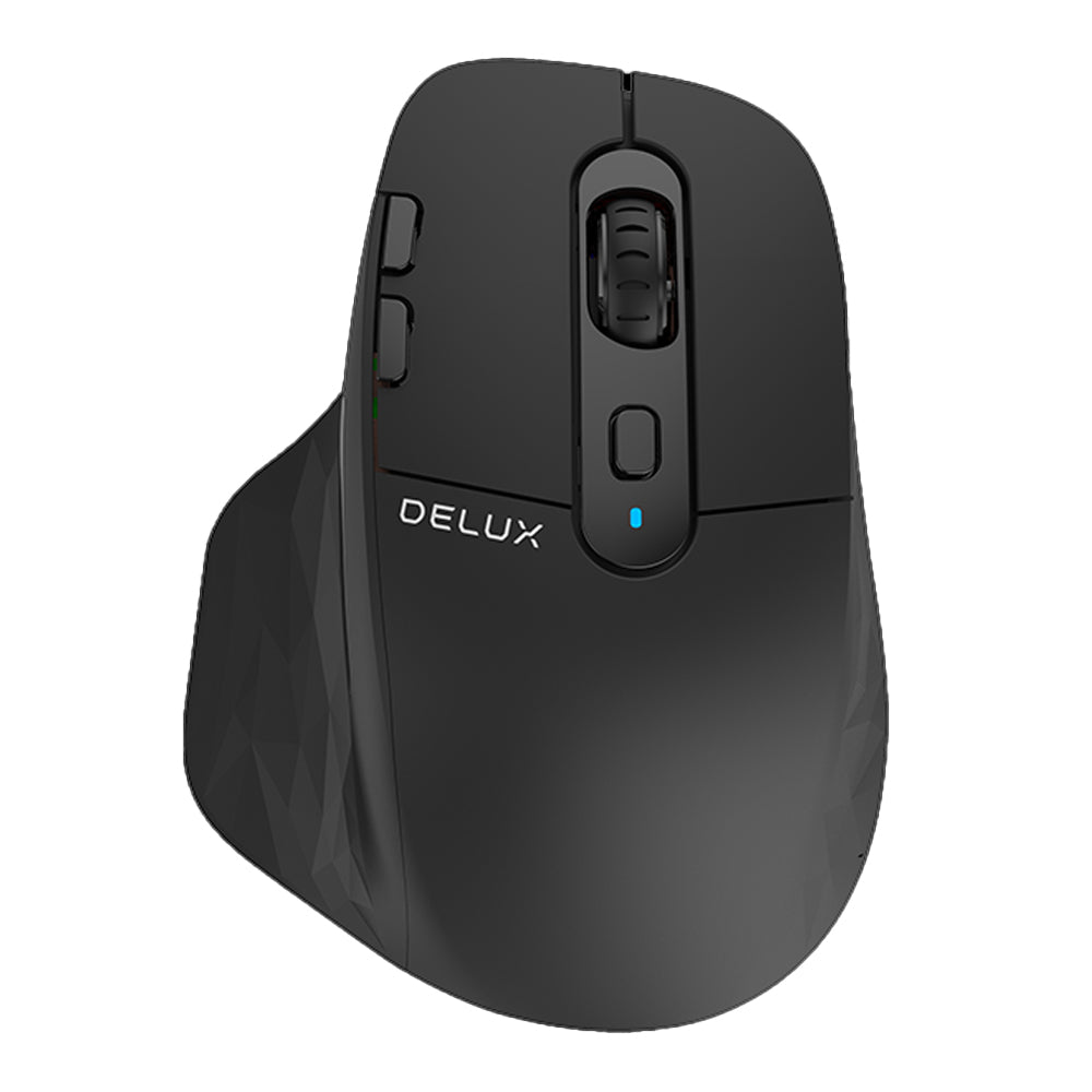 Delux M912DB Wired / Wireless Bluetooth Optical Ergonomic Mouse 2.4GHz with OLED Screen, 4000 DPI, USB Receiver, 8 Programmable Buttons, Non-Slip Grip Rechargeable for Windows PC, Laptop, macOS