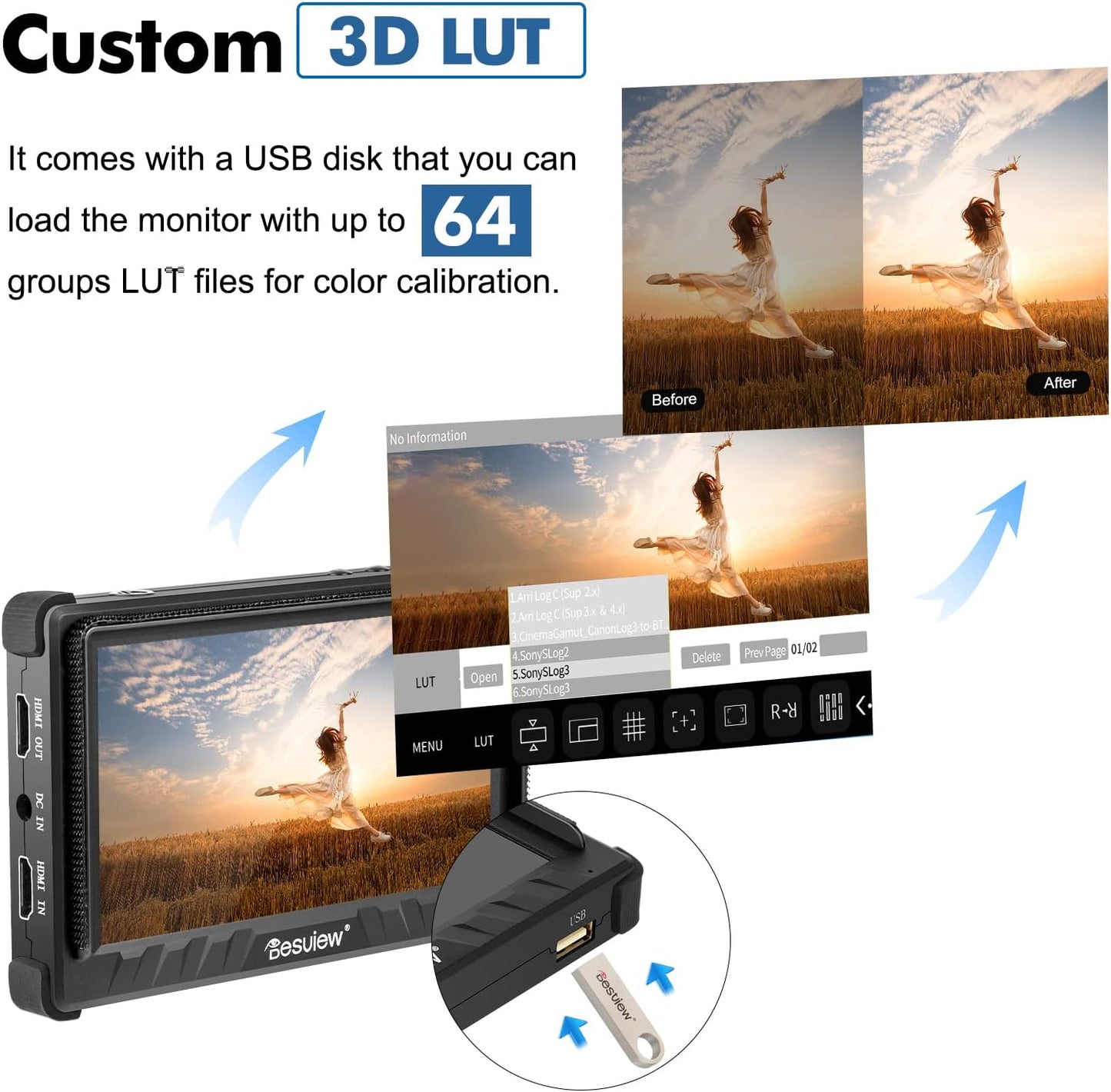 Desview / Bestview P5II 5.5-Inch HDR Camera Field Monitor with HB 800nits, 4K HDMI 1920 x 1080 Resolution and Custom 3D LUTs for DSLR and Mirrorless Cameras