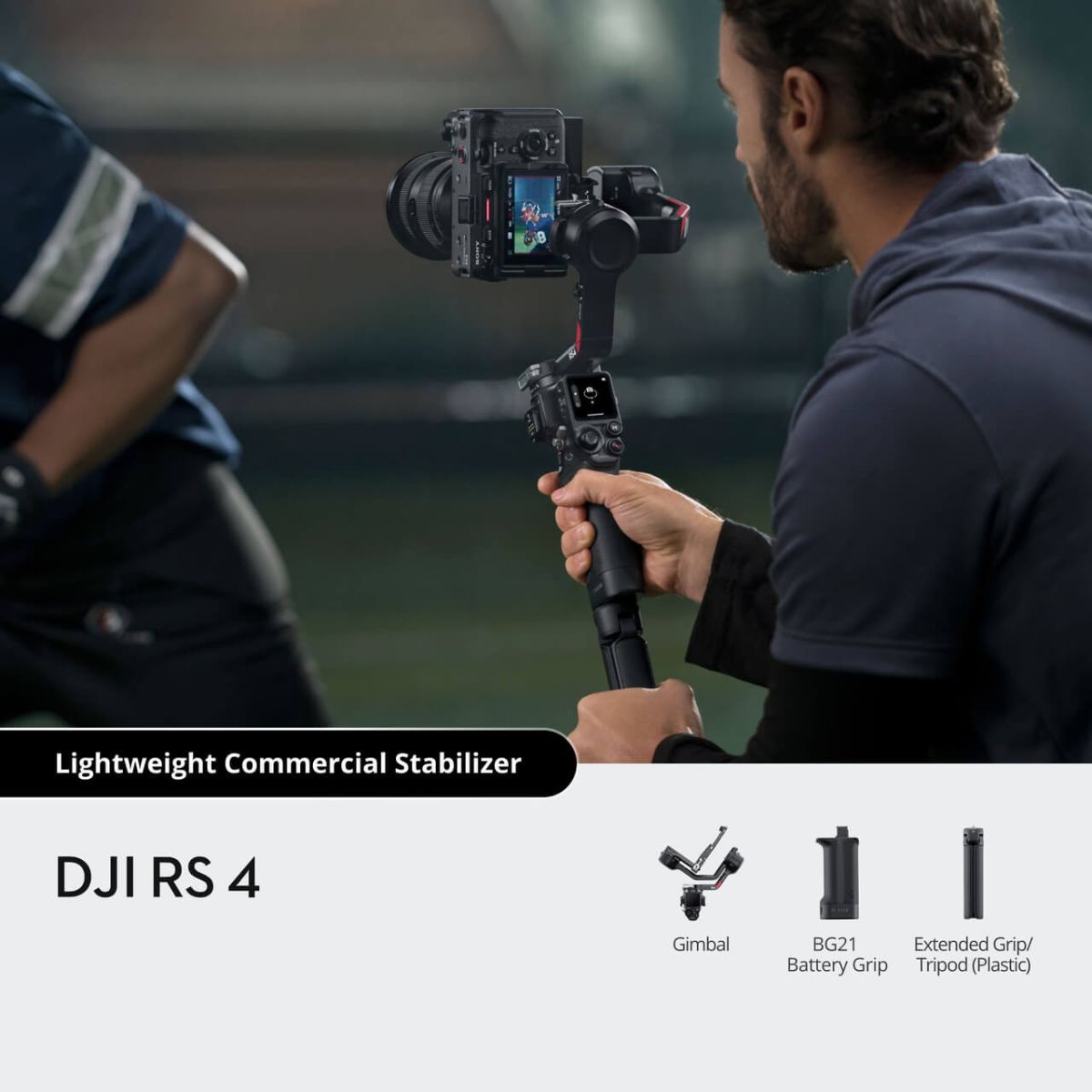 DJI Ronin RS 4 Combo 3-Axis Camera Gimbal Stabilizer w/ Focus Pro Motor, 3Kg Max Payload, BG21 Battery Grip w/ 12hr Operating Time, 2nd Gen Auto Axis Locks & OLED Touchscreen Controls for Canon Nikon Sony Fujifilm Panasonic DSLR Mirrorless