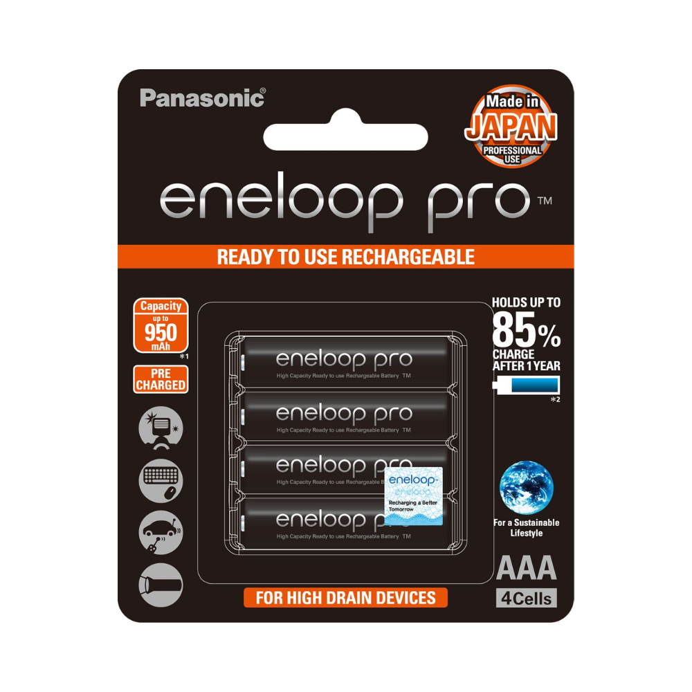 Panasonic Eneloop Pro BK-4HCCE-4BT Rechargeable Battery AAA Pack of 4 (Black)