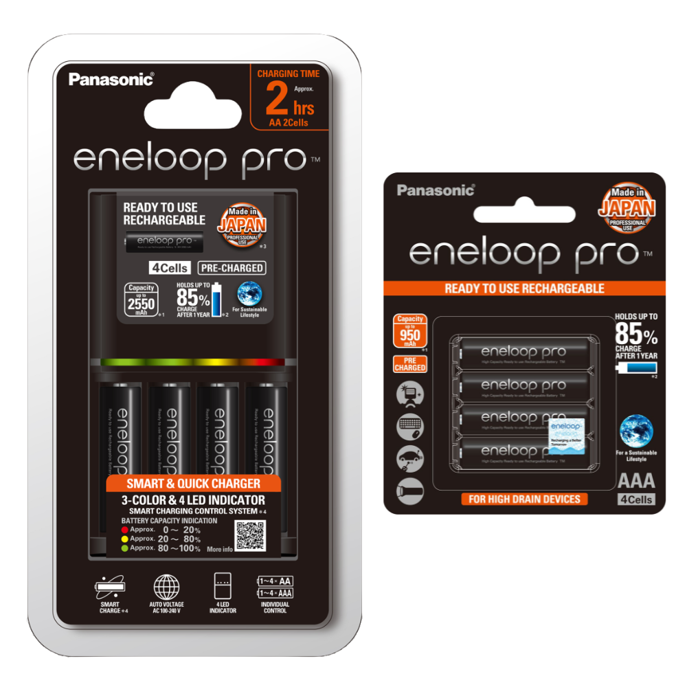 Panasonic Smart & Quick Charger with 3-color LED Pro AA Bundled with eneloop AAA Pro (Black)