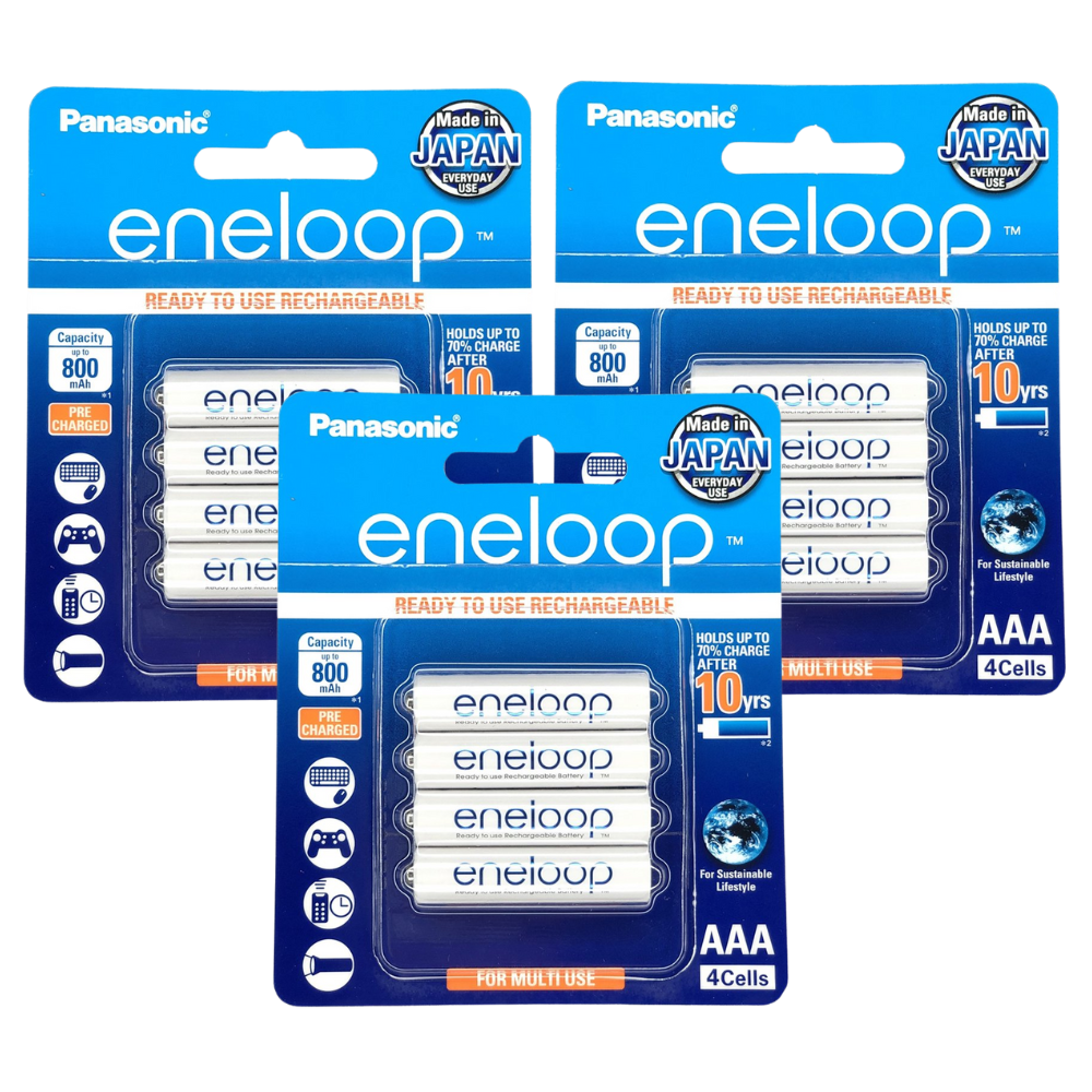 Panasonic Eneloop BK 4MCCE 4BT AAA Rechargeable Battery Pack of 4 (White) x3