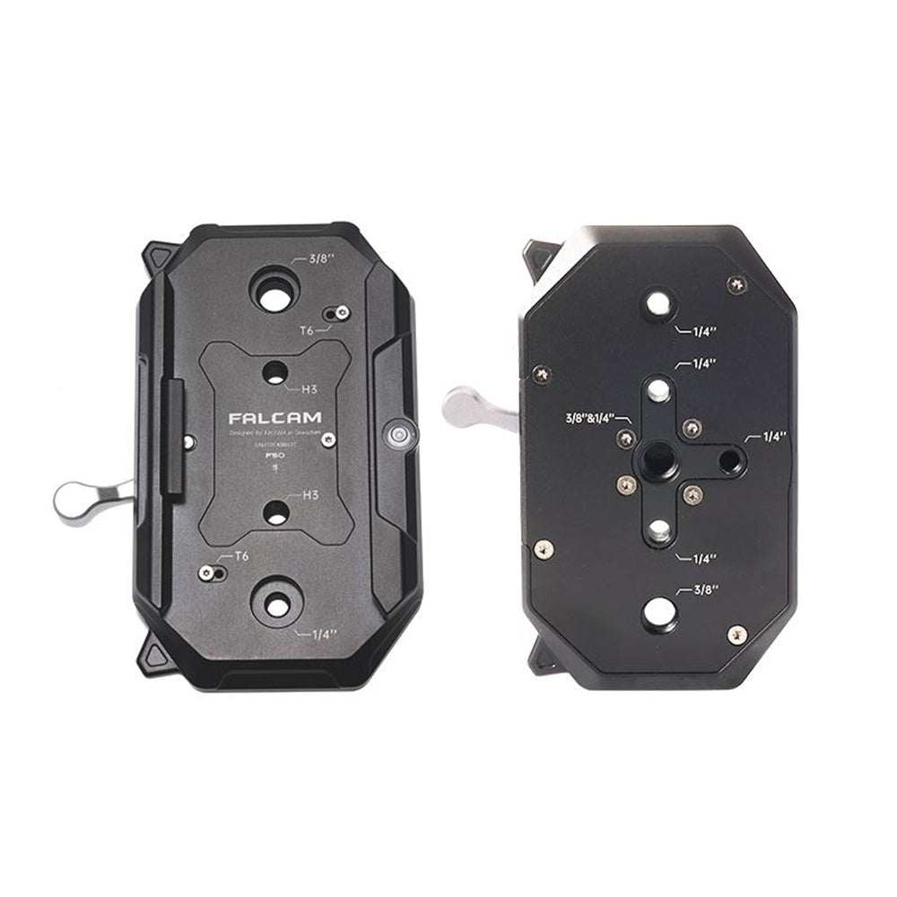 Falcam F50 Long / Square QR Quick Release Base and Plate Kit Set with Click Locks, Heavy Duty Aluminum Alloy, Max 50Kg Payload, 50N-M Tortiol Strength, Manfrotto 501-Style Plate Compatible, 1/4"-20 3/8"-16 Threaded Holes, Non Slip Pads | JG Superstore