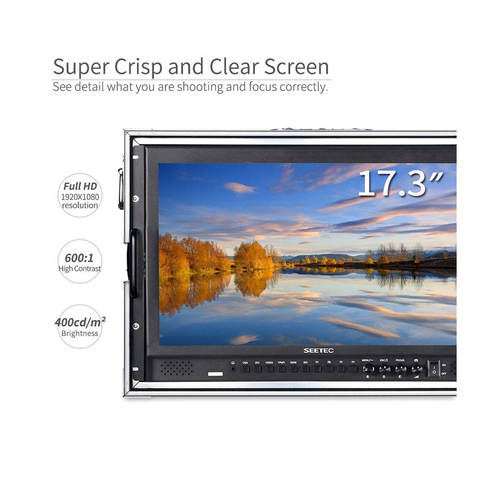 Feelworld SEETEC Full HD 17.3" Broadcast Carry-On LCD Monitor 1920×1080 with Color Calibration, 3G-SDI, 4K HDMI, Audio, Video, DVI Input, Multiple Shooting and Panel Button Function for Film & Broadcasting | P173-9HSD-CO