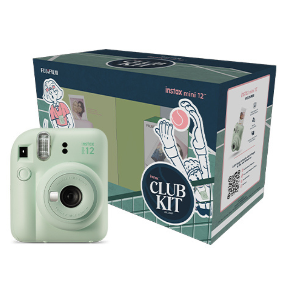 FUJIFILM Instax Mini 12 Instant Camera Club Kit Bundle Pack with Mini Glossy Film 10s, Sling Bag, Waterproof Case, Keychain Photo Holder and Sticker Pack | Blue Green Pink Purple White